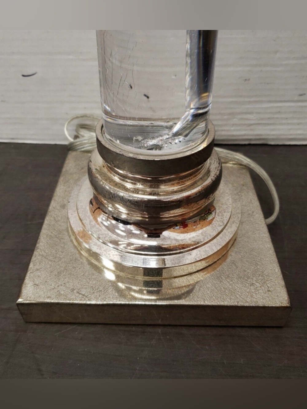 2 Vintage Restoration Hardware RH nickel/lucite column table lamps 23.5” SET/2 - Picture 10 of 14